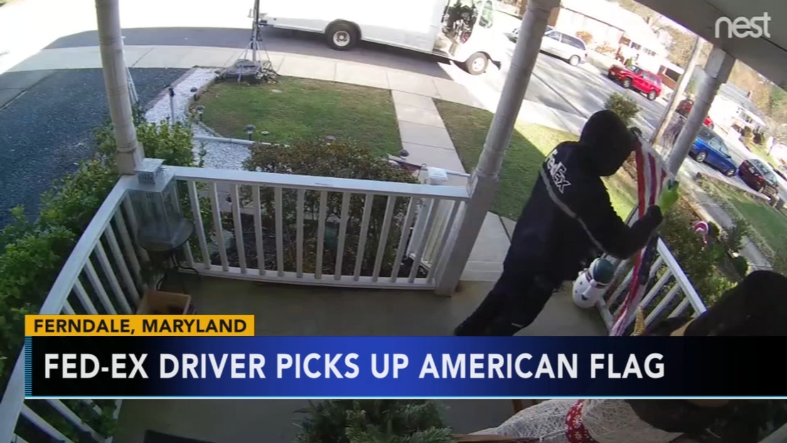 Fed-Ex driver caught on home surveillance stopping and folding fallen ...