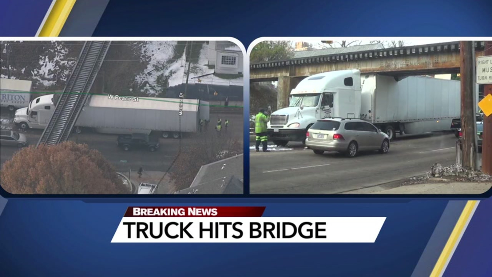 Tractortrailer gets stuck under railroad overpass in Raleigh ABC11