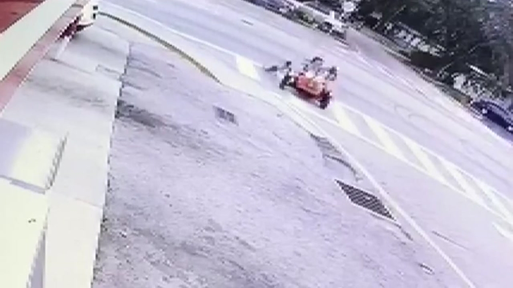 Toddler injured after crashing father's motorcycle.