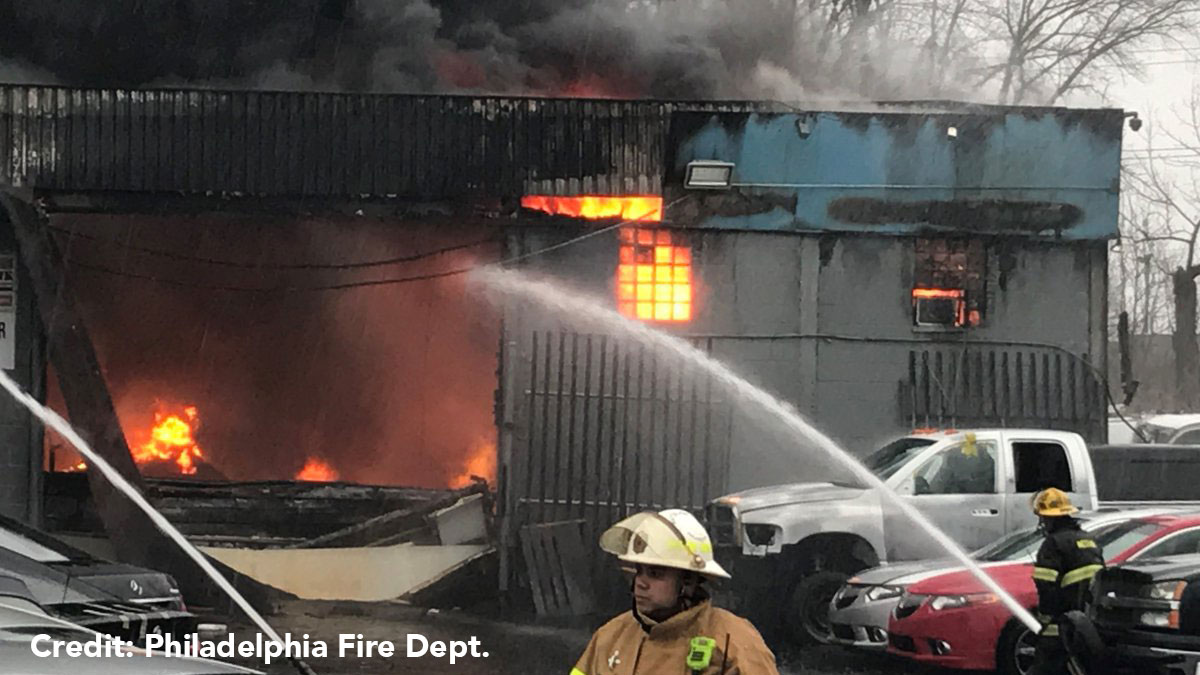 Three-alarm building fire causes traffic problems in NE Philadelphia