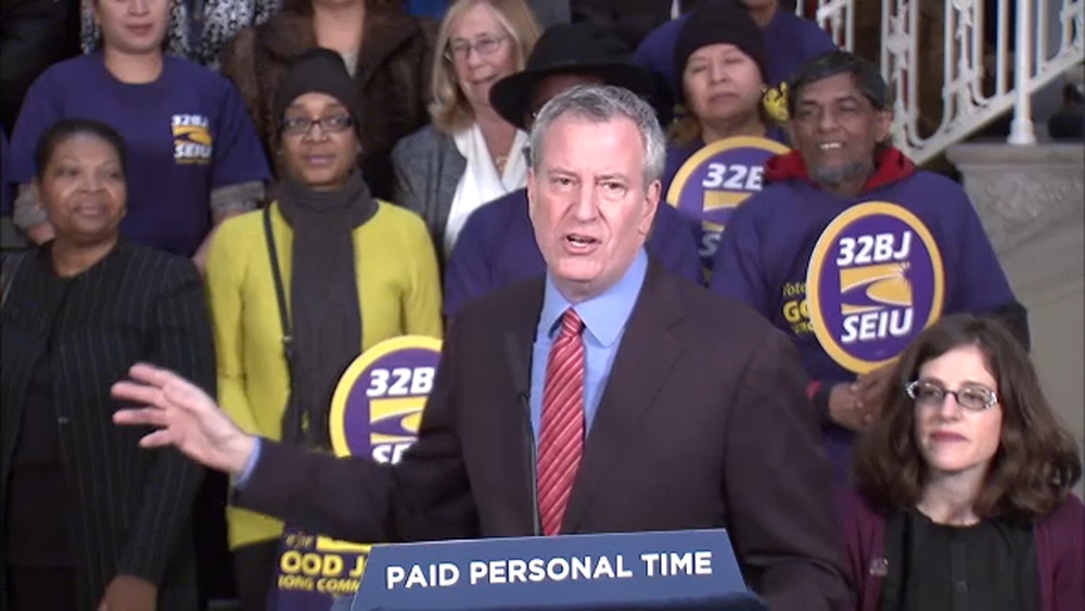 Mayor de Blasio announces plan for 2 weeks PTO for workers in NYC