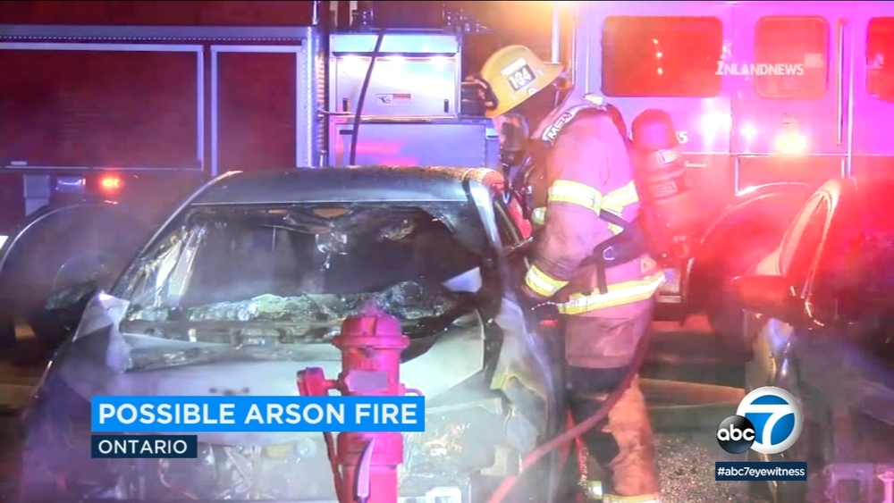 7 vehicles burned during possible arson at Ontario hotel
