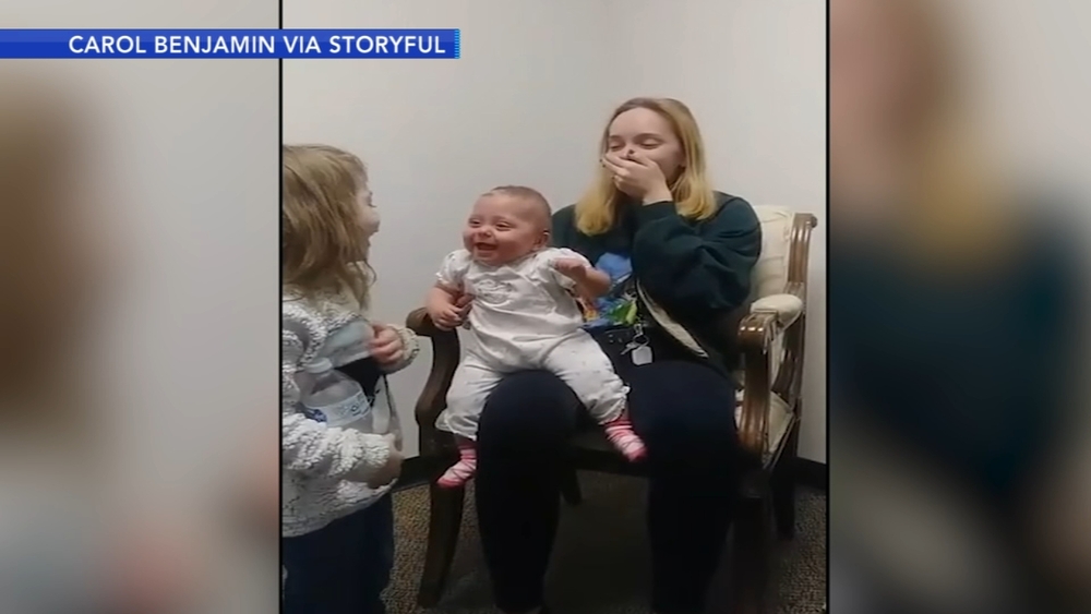 Baby overjoyed to hear sister's voice for 1st time