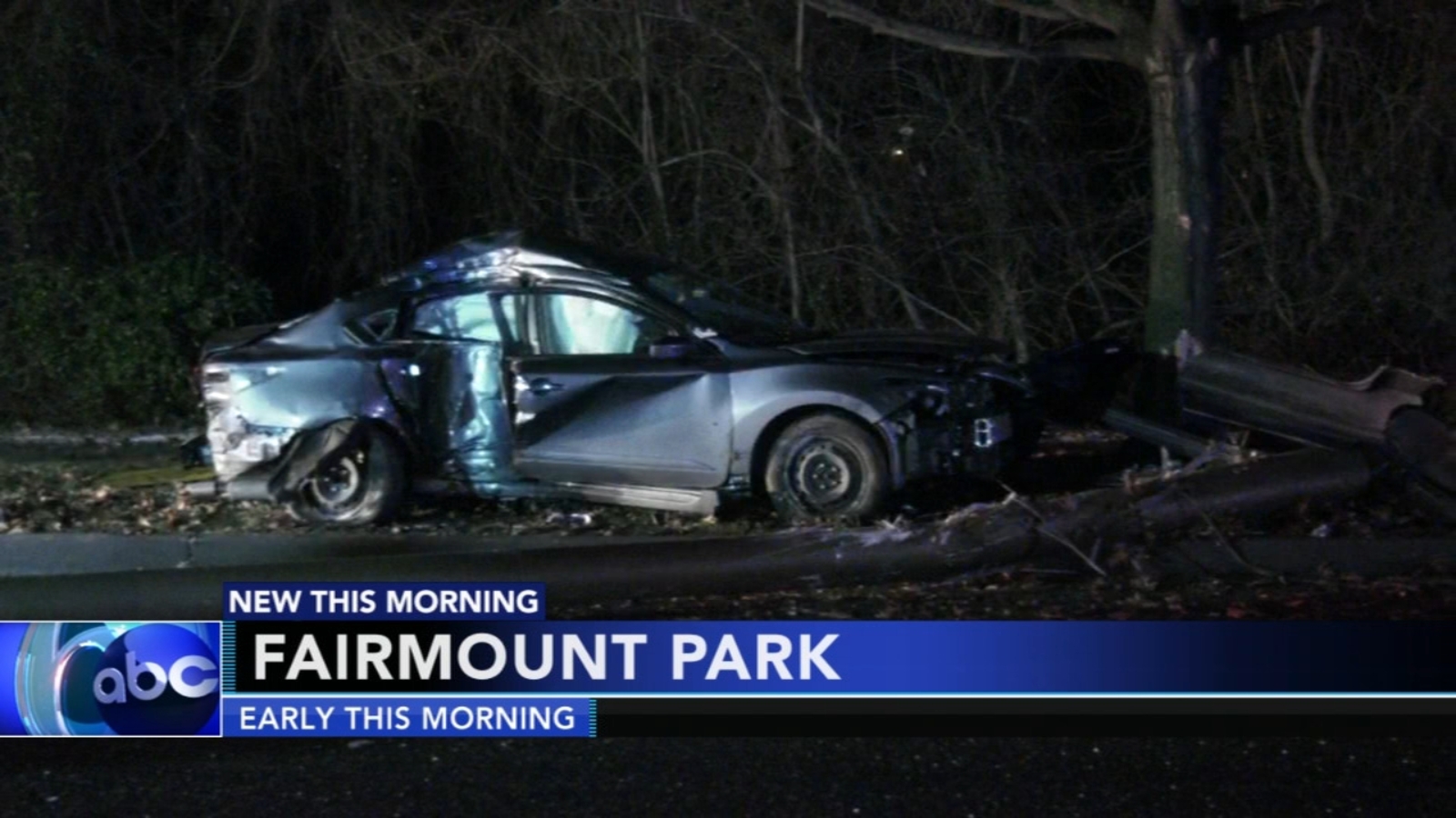 Driver trapped inside car after hitting light pole in Fairmount Park