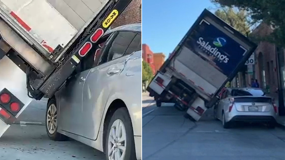VIDEO: Pasadena woman escapes being crushed by big rig