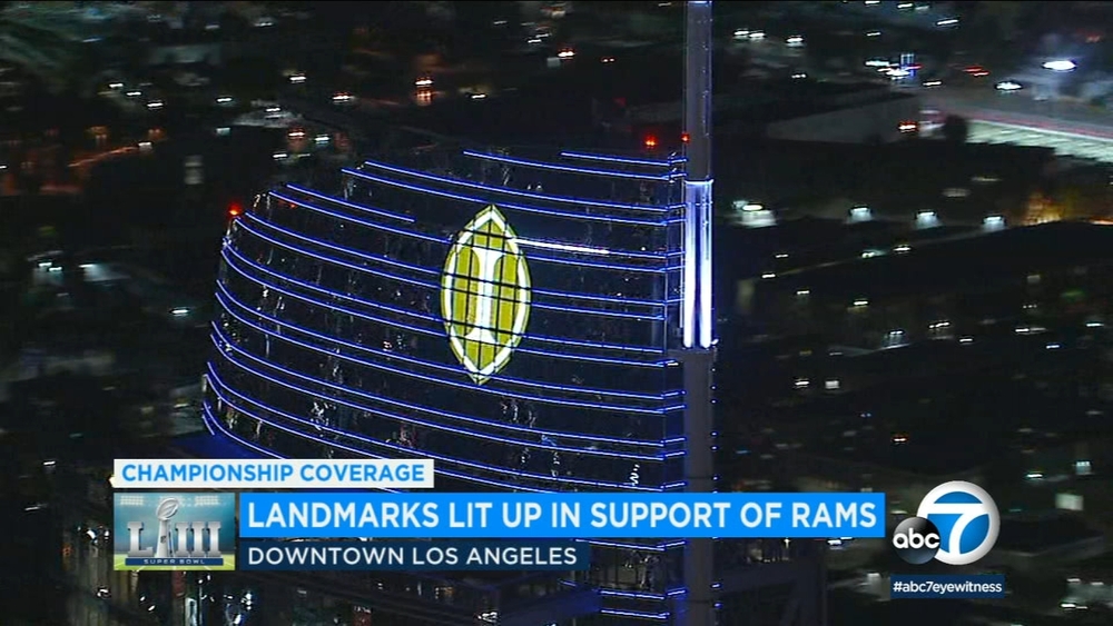 LA landmarks turn Rams blue for Super Bowl