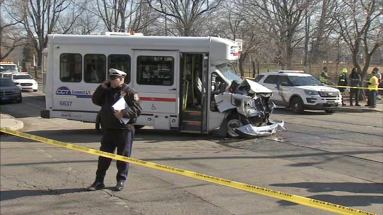 Chain-reaction crash involving trolley, bus, SUV