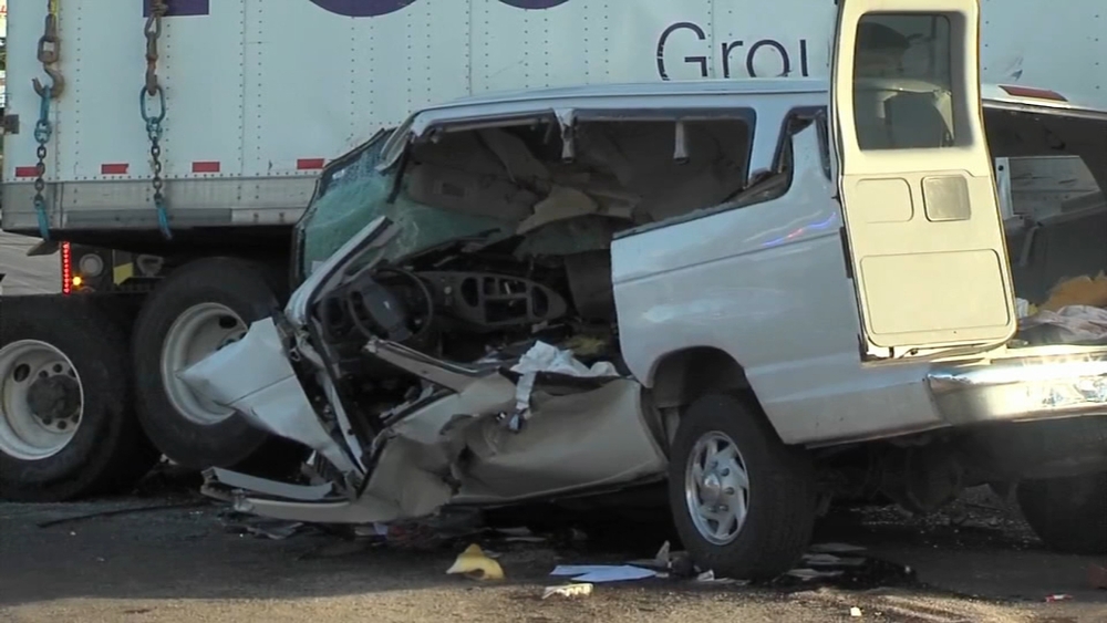 8 injured after van becomes wedged under tractor trailer in Horsham