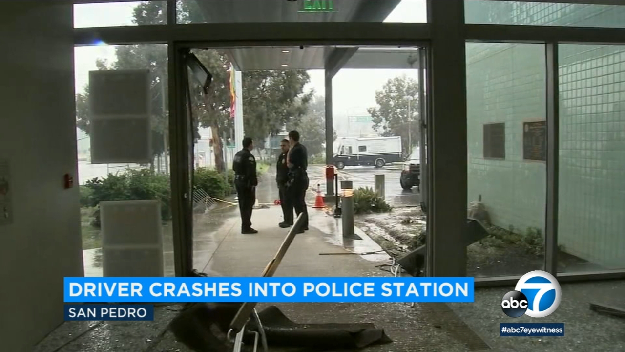 Woman with baby in car smashes into LAPD station in San Pedro