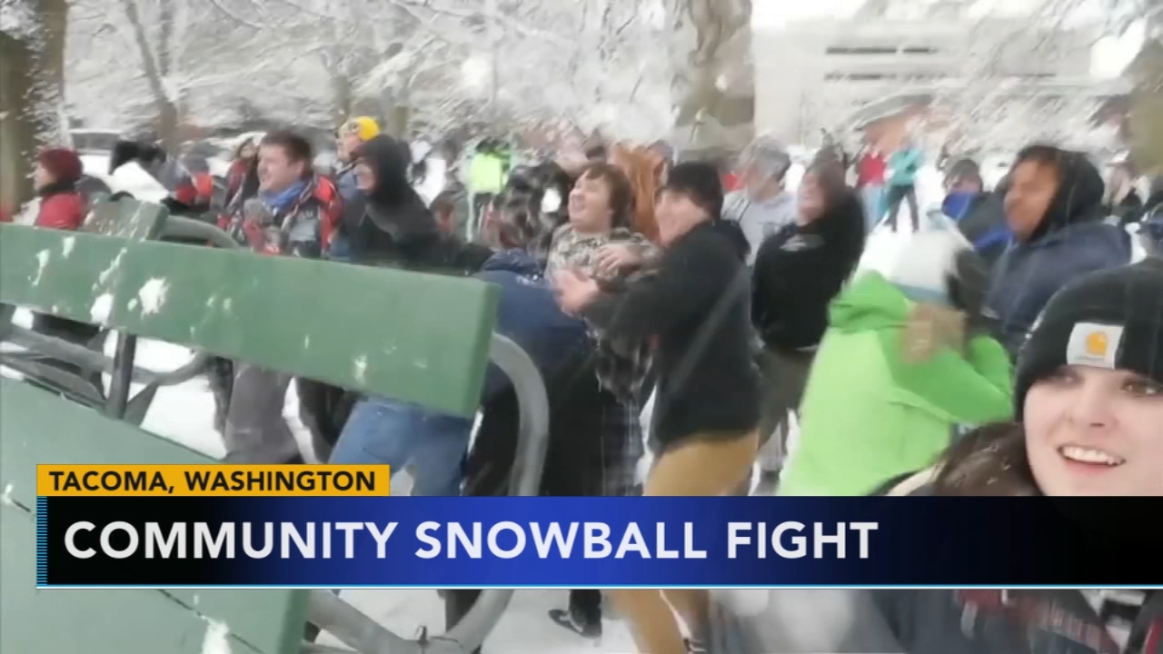 Hundreds show up for massive snowball fight in Washington