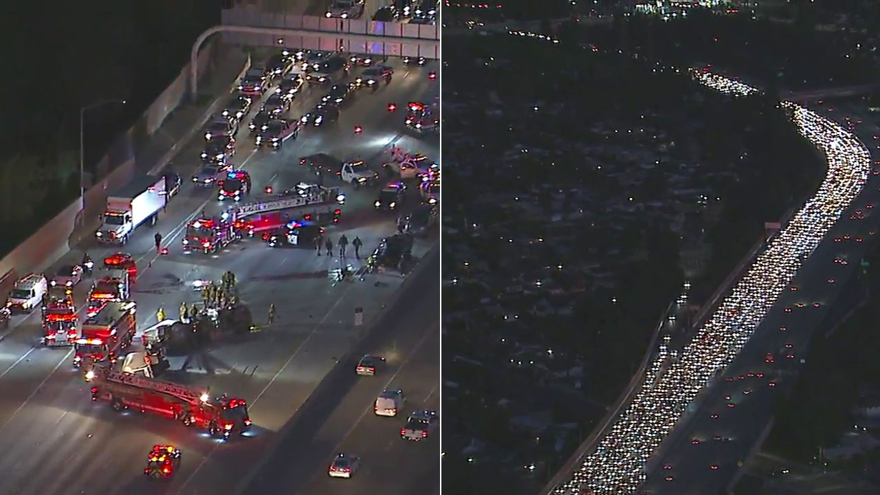 EB 118 Freeway closed in Granada Hills due to big rig crash