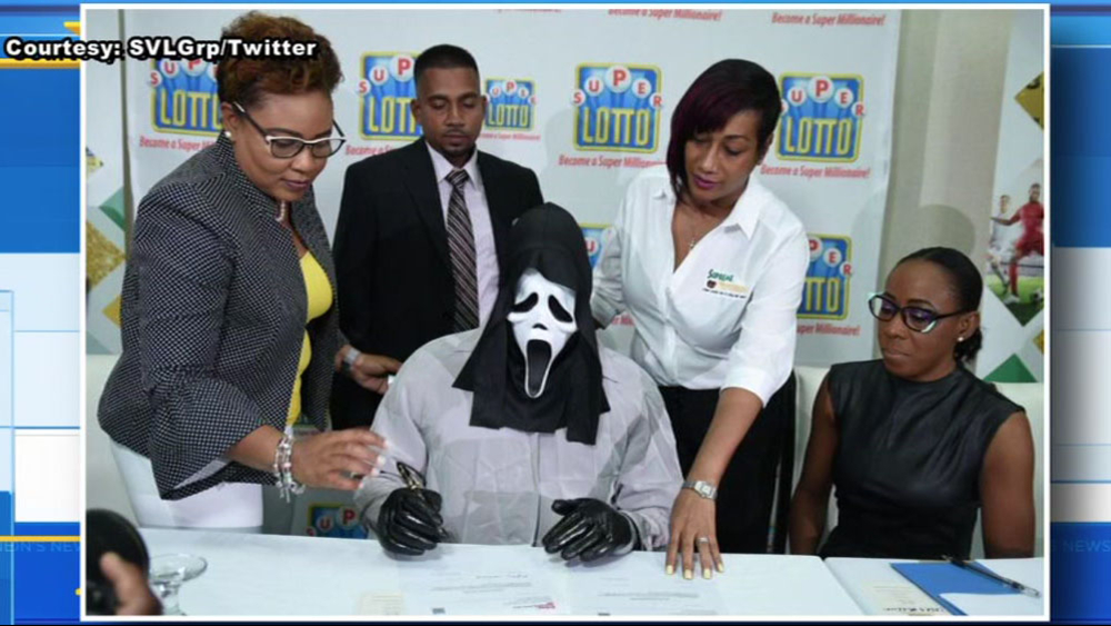 Lottery winner claims prize in Scream mask to hide identity