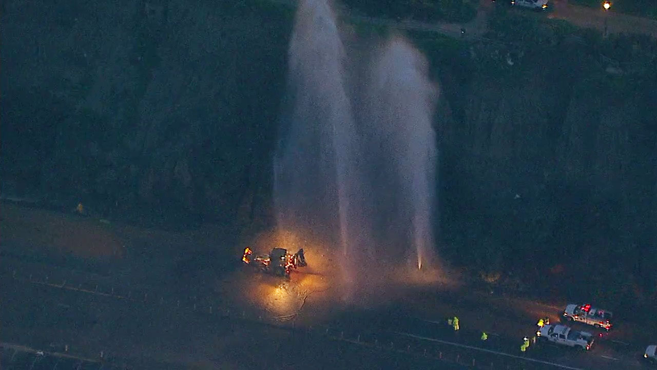 Geysers triggered by crash shut down PCH in Santa Monica