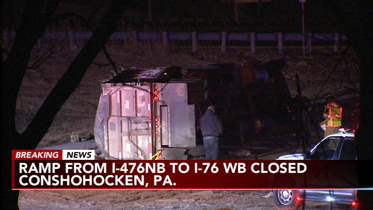 Overturned truck closes ramp from I-476NB to I-76WB