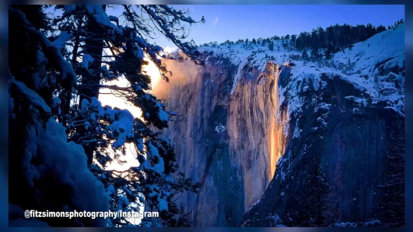 Yosemite National Park's Horsetail Falls appear aflame thanks to