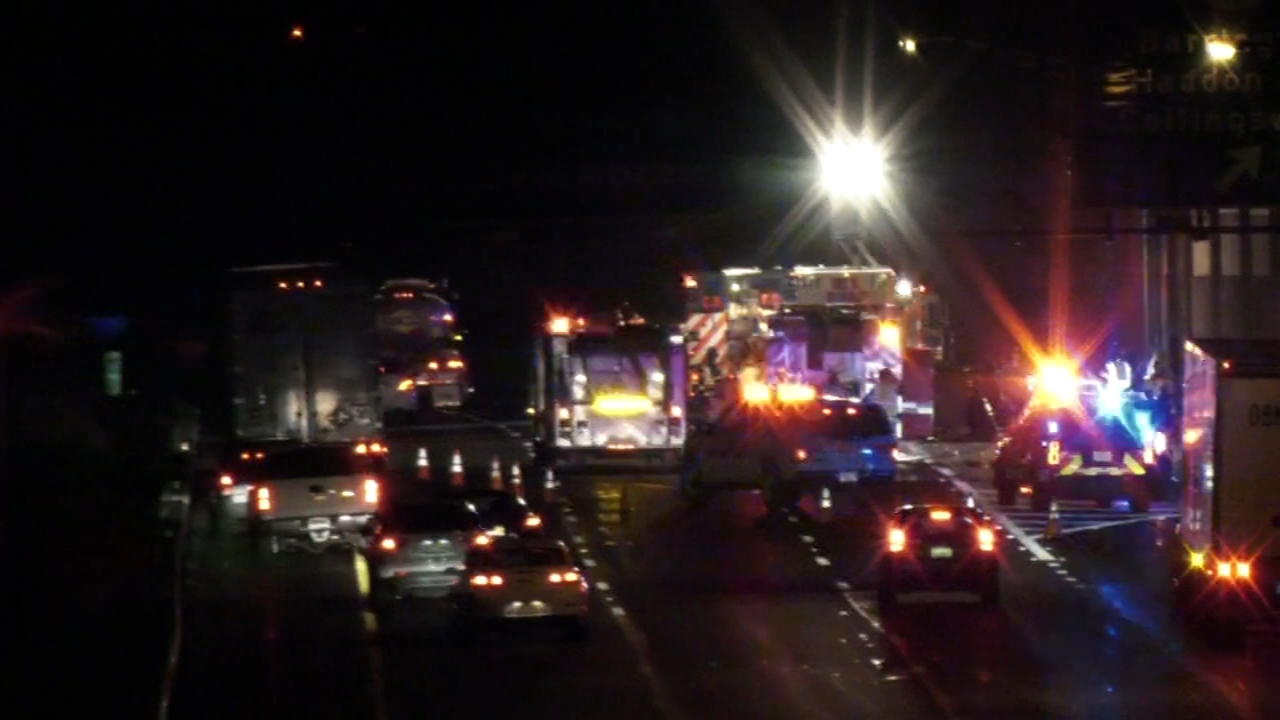 Driver killed after vehicle overturns, catches fire on I-295 in Lawnside
