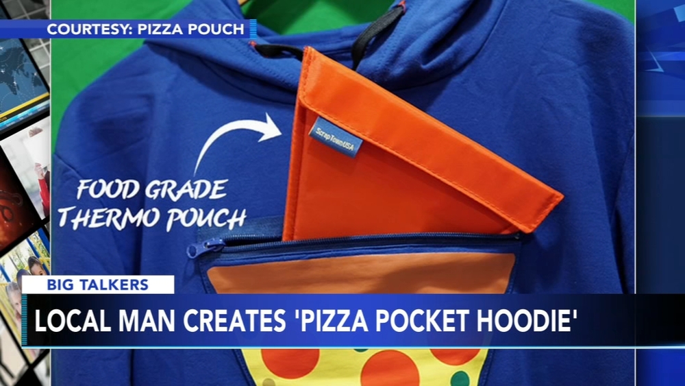 'Pizza Pocket' hoodie keeps pizza warm in a pocket on your chest