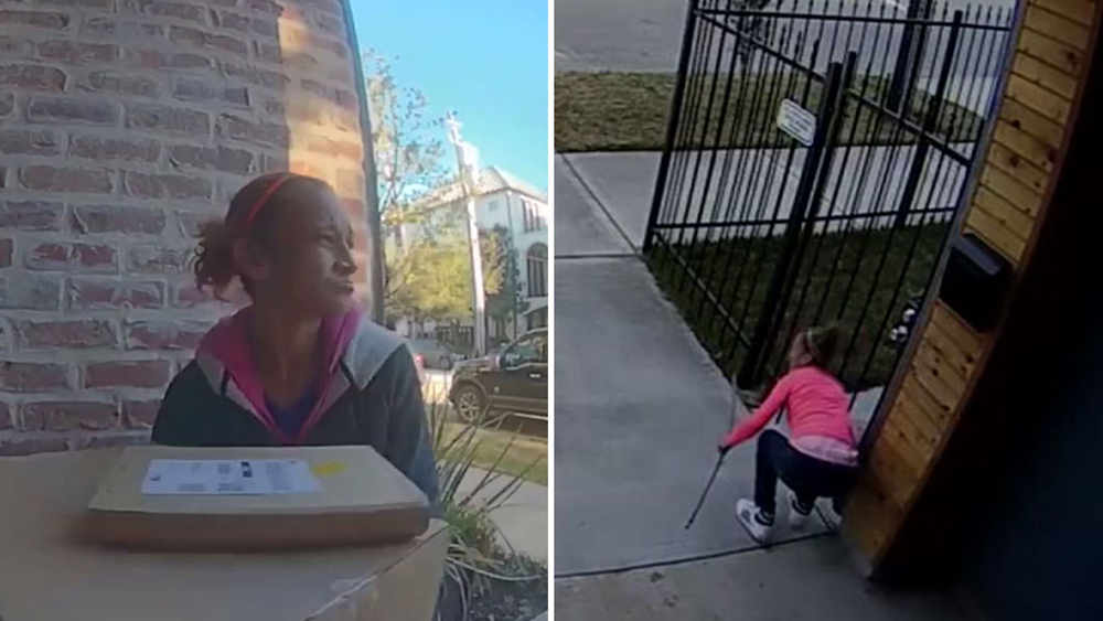 Porch pirate uses stick to steal Amazon package