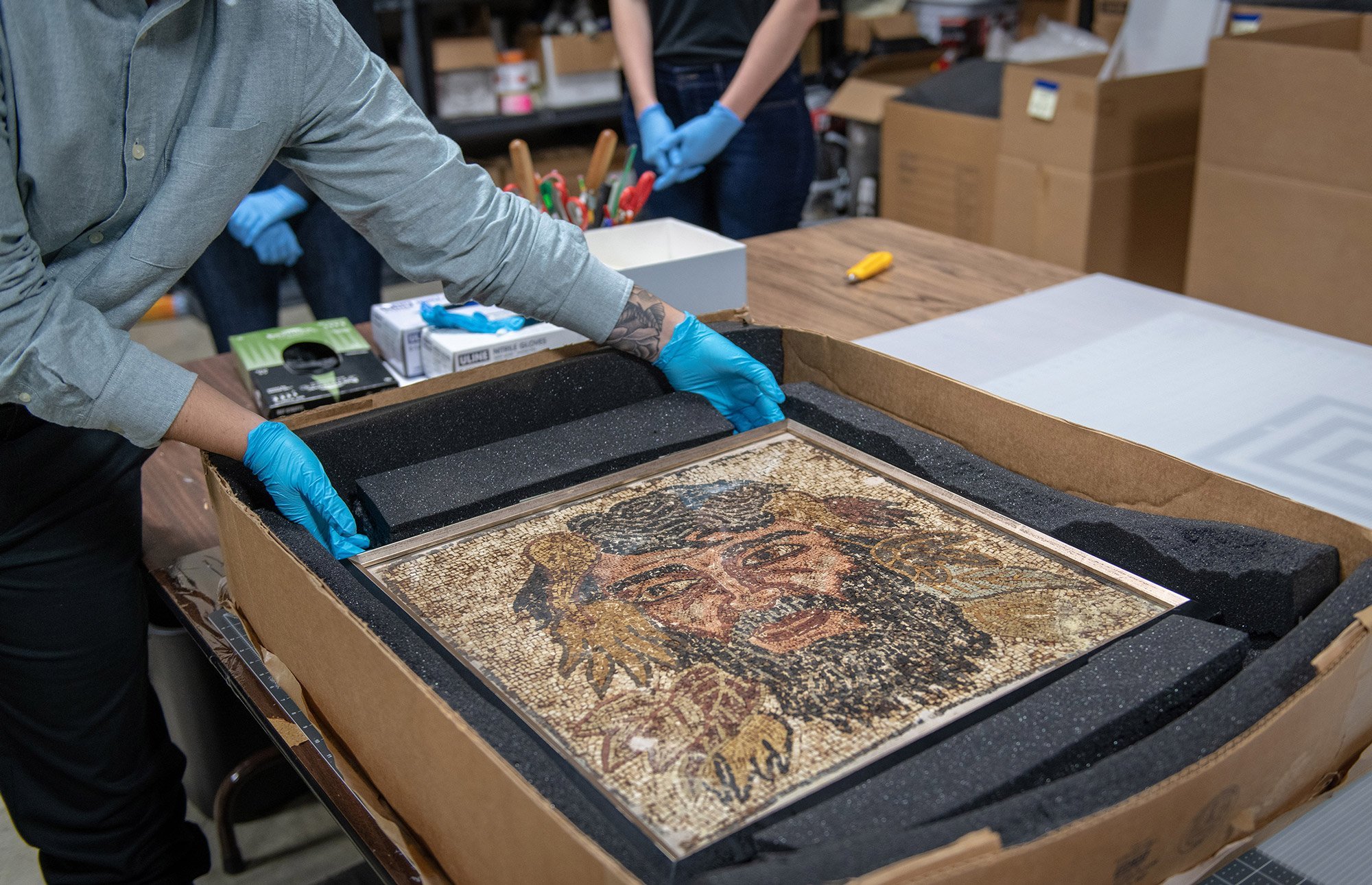 An Italian mosaic and the bones of hundreds of Native Americans have been sitting in an Indianapolis warehouse for years. FBI agents had started returning them but they hit a snag.