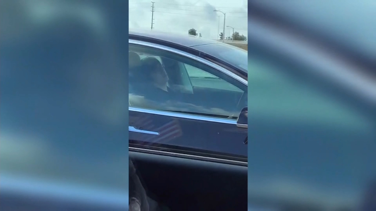 Tesla driver appears to be asleep at the wheel on freeway