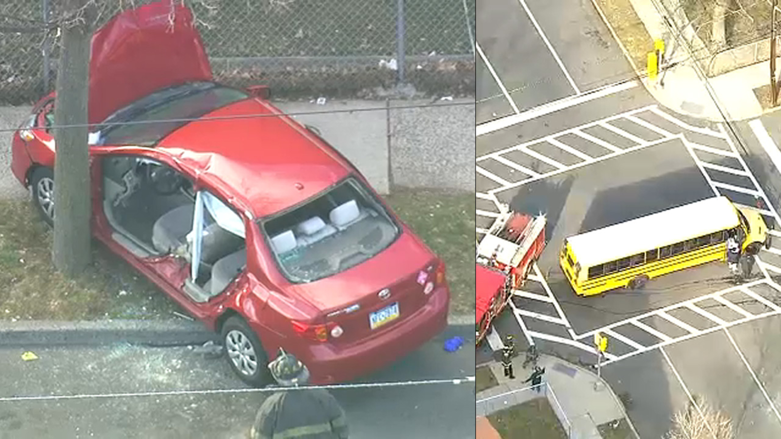 5 children among 8 hurt when car hits school bus, parked cars in Newark ...
