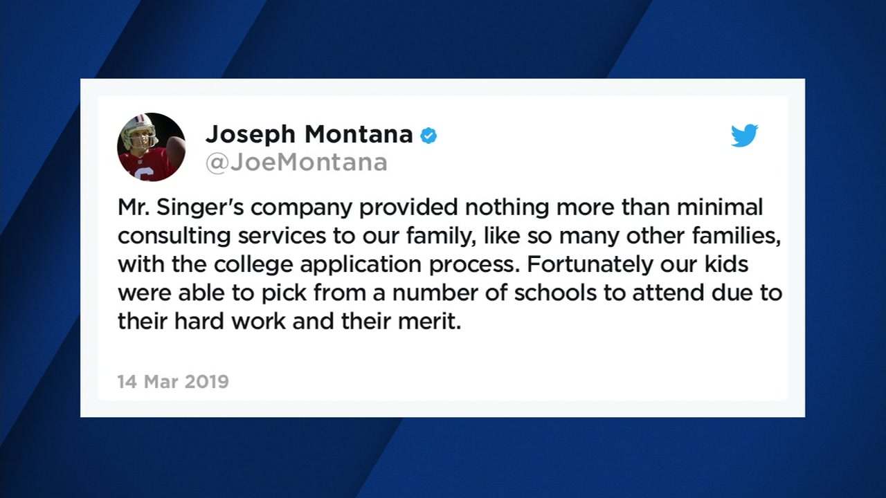 Former 49er Joe Montana responds on twitter about college admissions scam