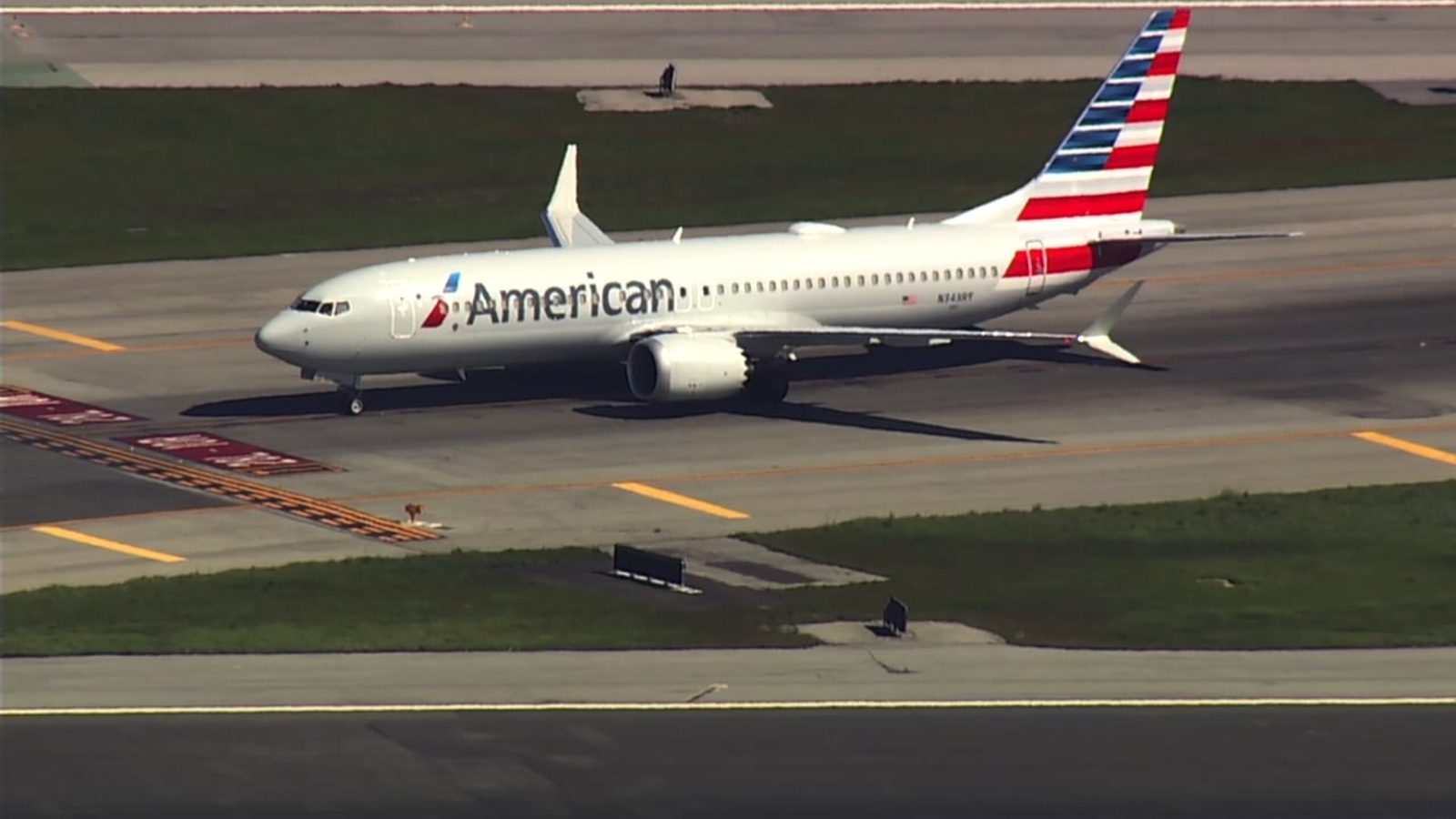 Grounded American Airlines Boeing 737 Max 8 lands at San Francisco