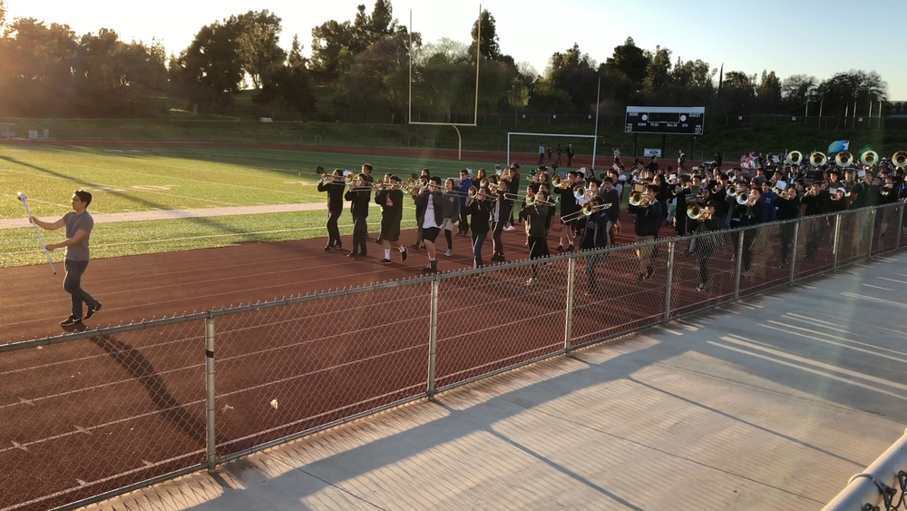 Alhambra USD band prepares to march in 2020 Rose Parade