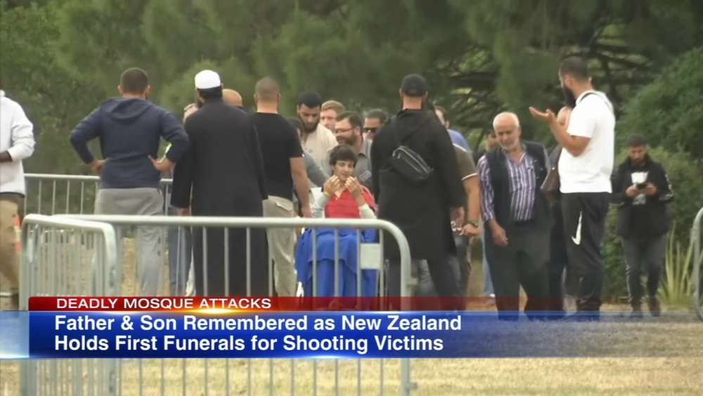 New Zealand mosque funerals begin: father, son buried