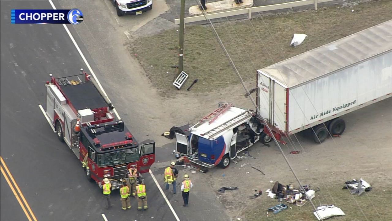 1 hurt after van, tractor-trailer collide in Winslow Township