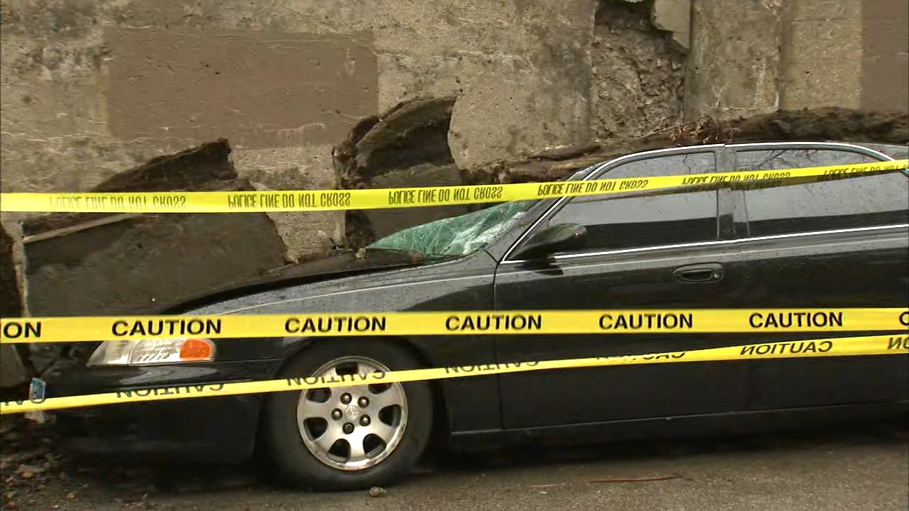 Cars crushed by concrete in Rogers Park