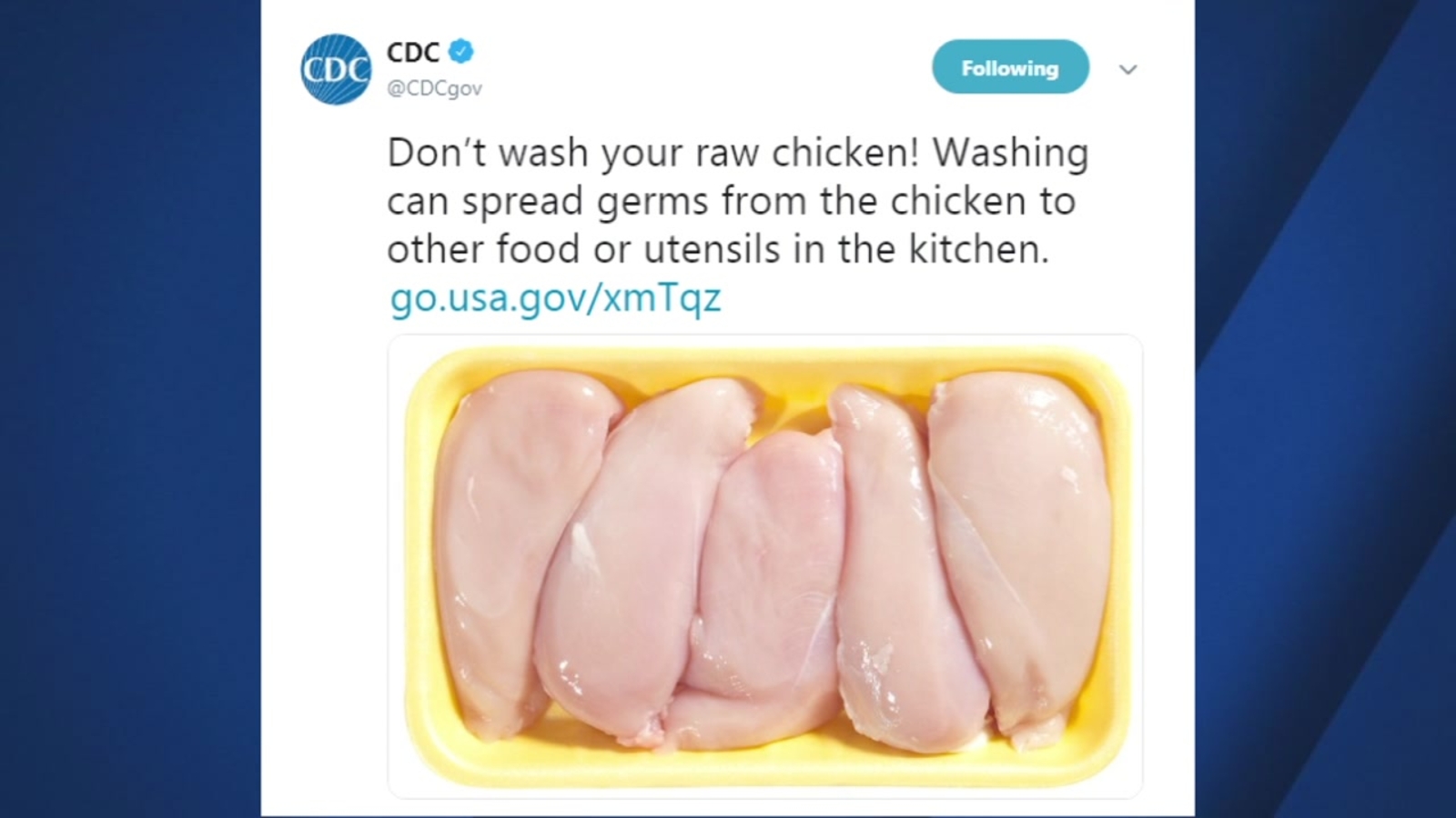 CDC tweet leads to online debate over whether it's safe to wash raw