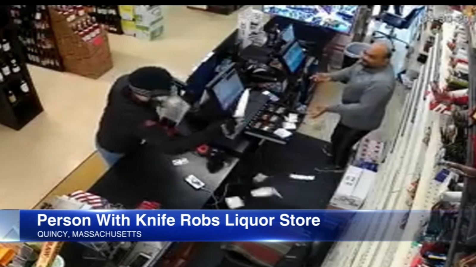 Video Mask man robs Quincy, Massachusetts liquor store at knifepoint ABC7 Chicago