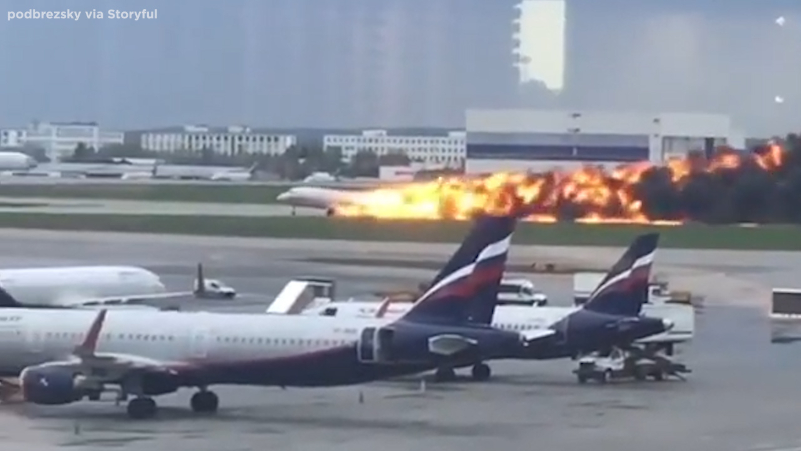 Burning plane lands in Moscow VIDEO ABC7 San Francisco