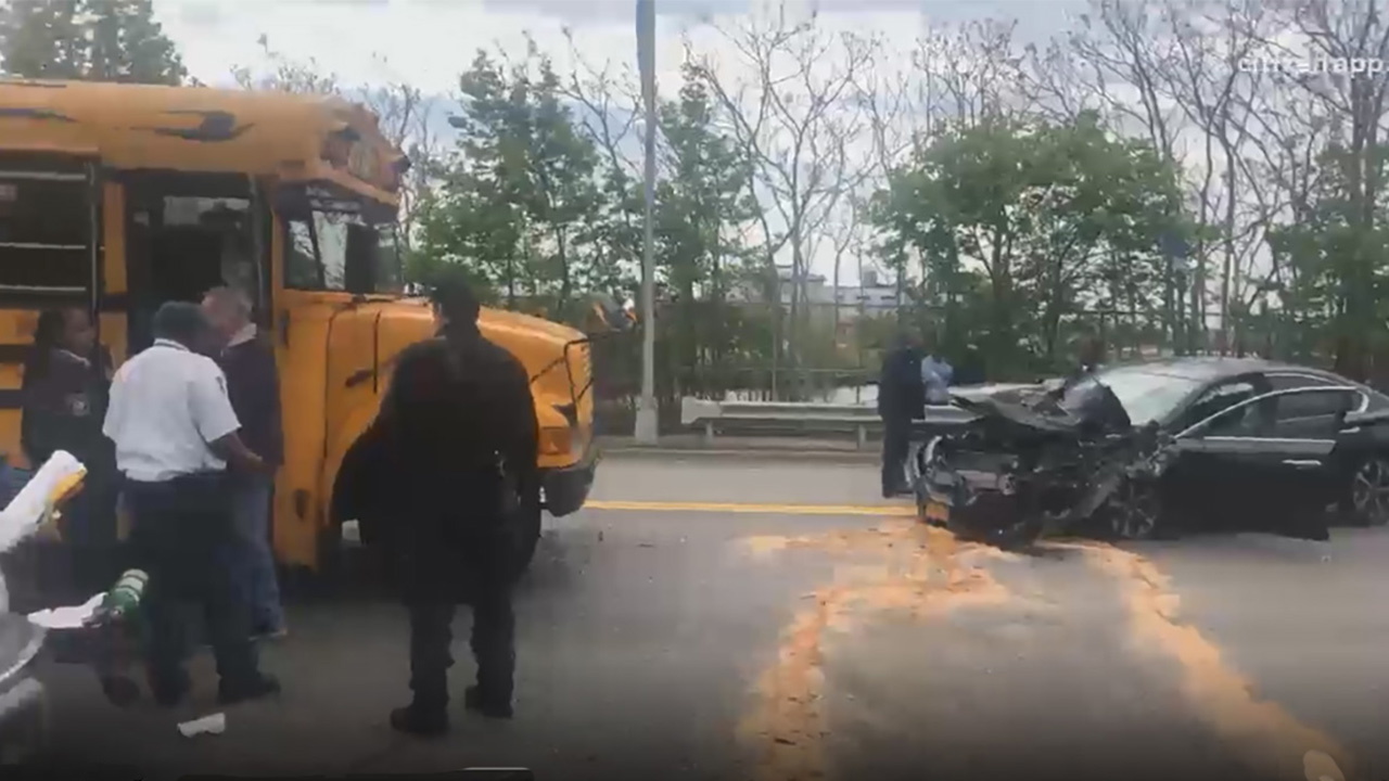30 injured when school bus, car collide in Brooklyn