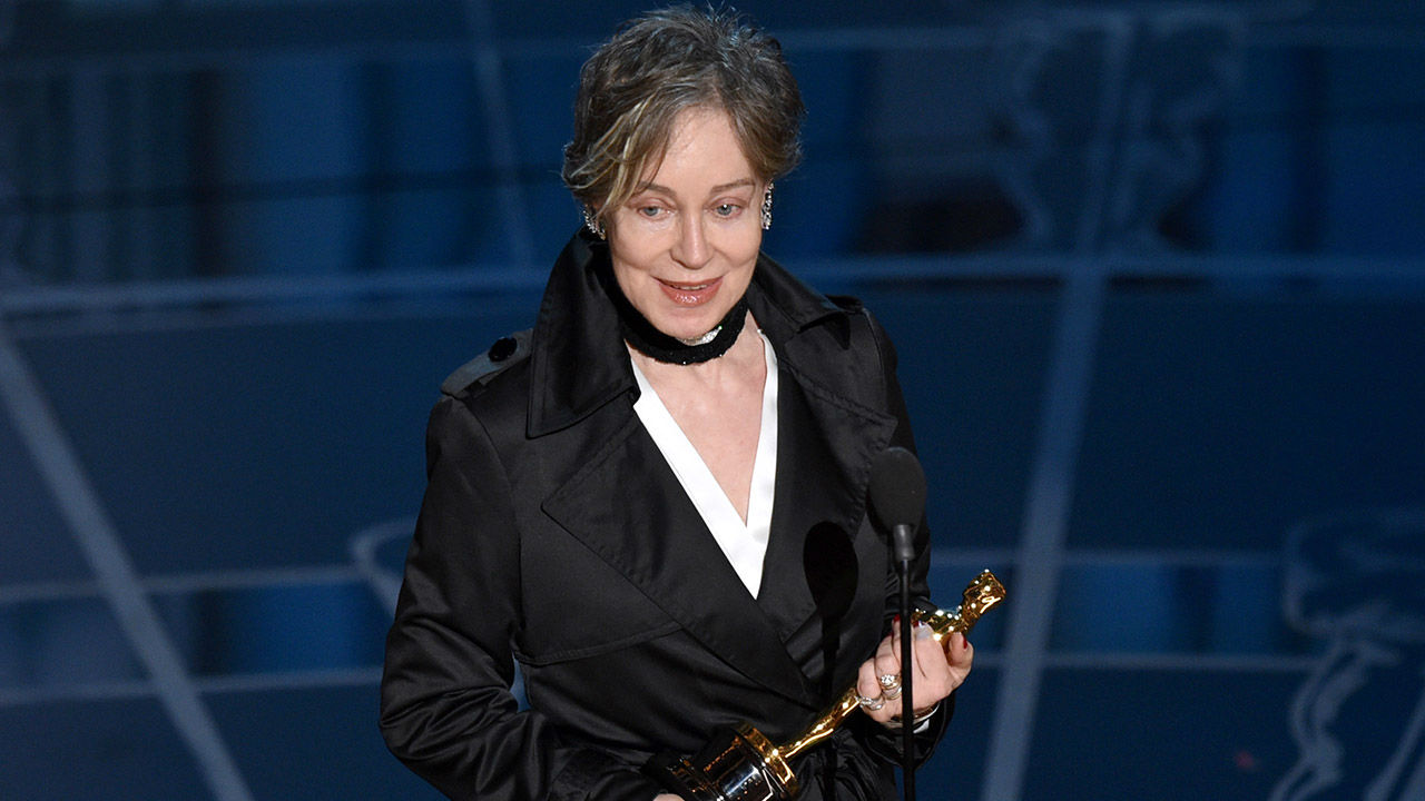 Milena Canonero accepts the award for Best Costume Design for "The Grand Budapest Hotel."