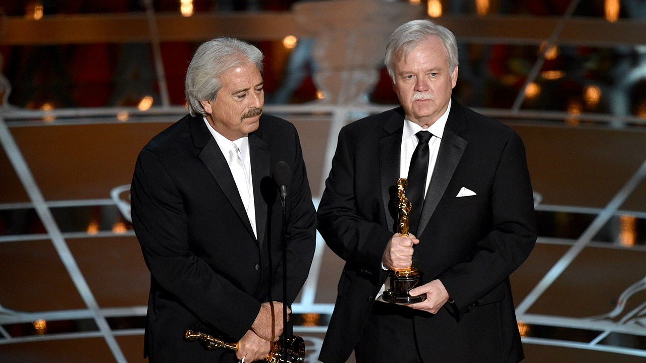 Alan Robert Murray, left, and Bub Asman accept the award for Best Sound Editing award for "American Sniper."