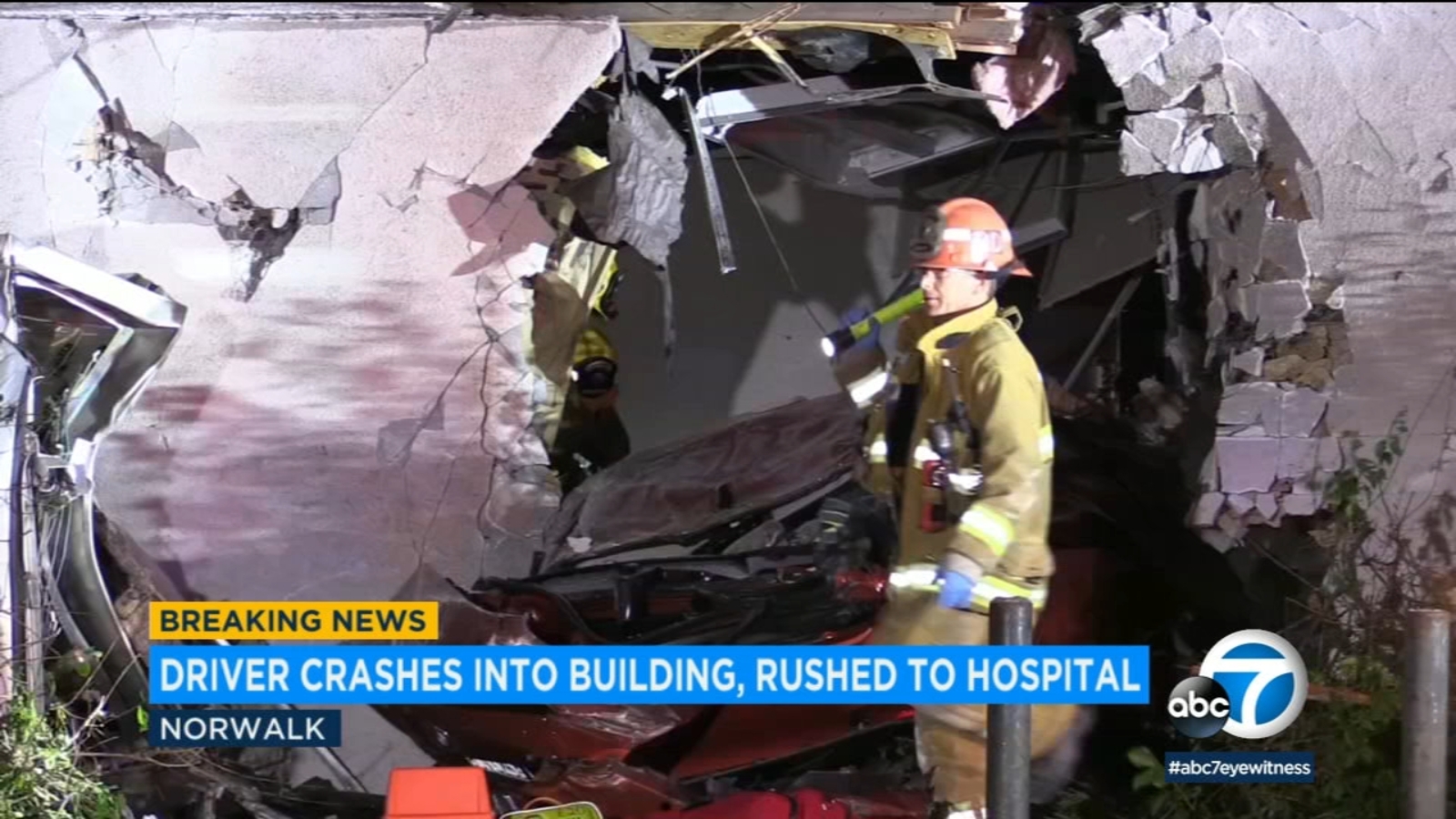 Norwalk crash Driver rushed to hospital after smashing into building
