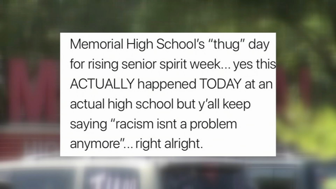 Some students at Memorial HS dressed up as "thugs" for spirit day
