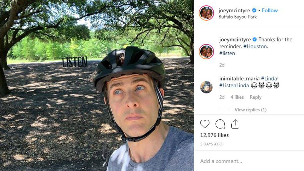 New Kids on The Block's Joey McIntyre bikes through town