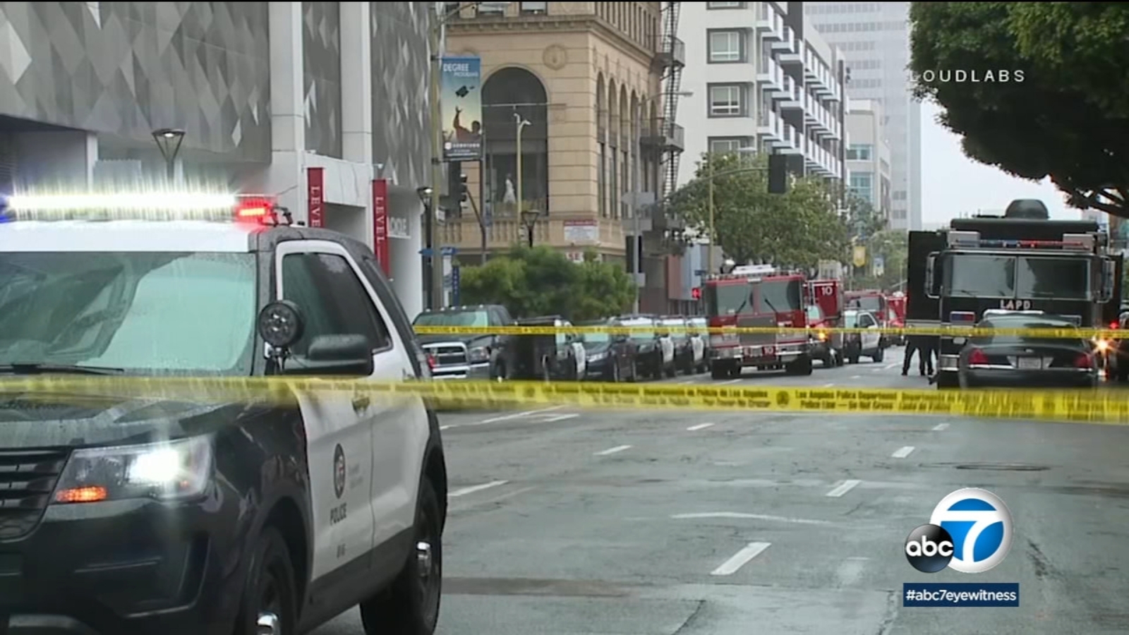 Downtown L.A. standoff ends with 2 in custody, 1 charged with domestic