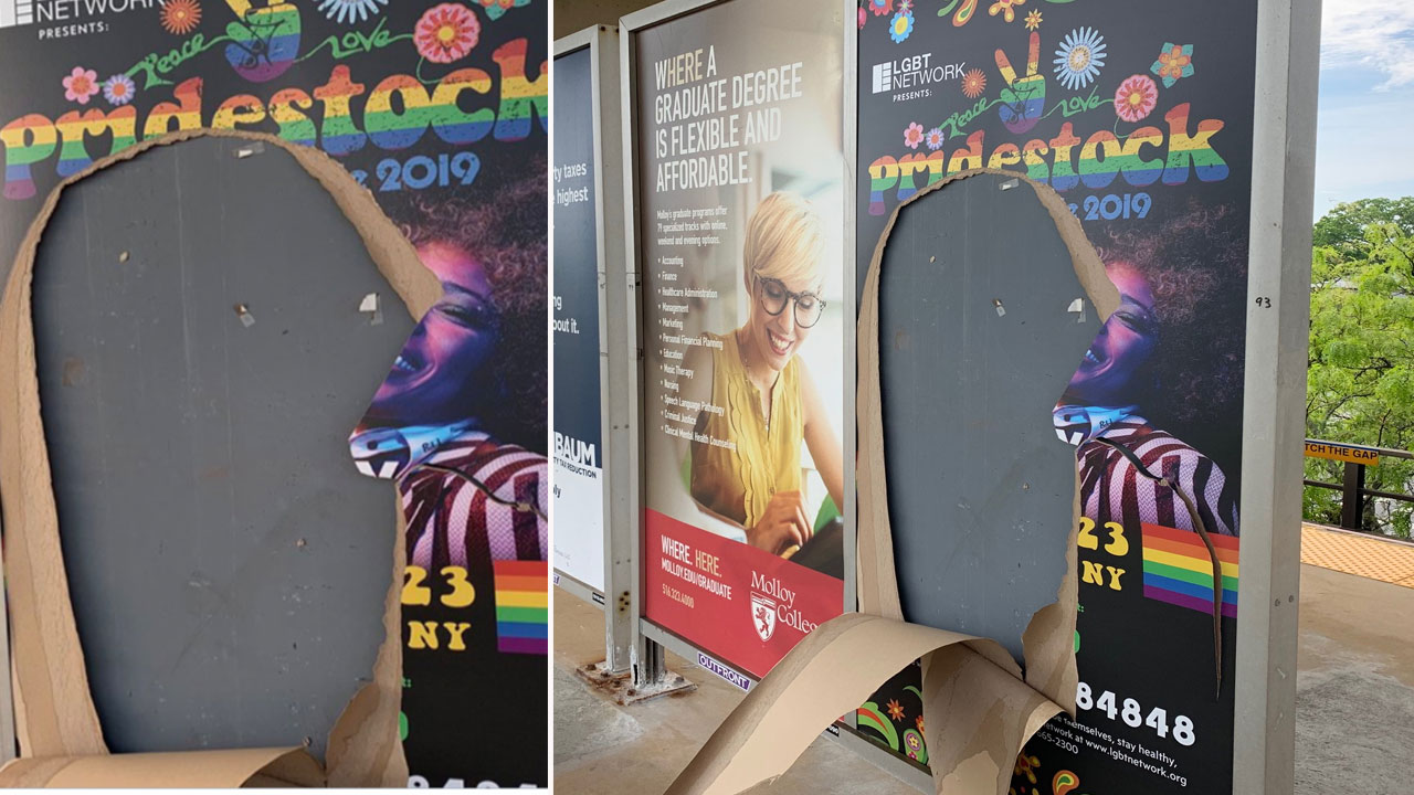 LGBT billboard vandalized at LIRR station in Nassau County