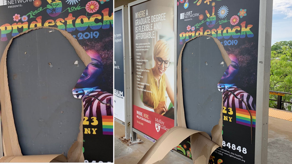 LGBT billboard vandalized at LIRR station in Nassau County