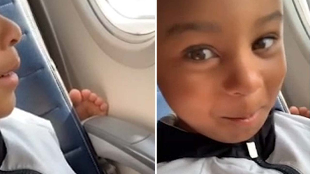 Houston 4-year-old reacts to woman's feet on his plane seat