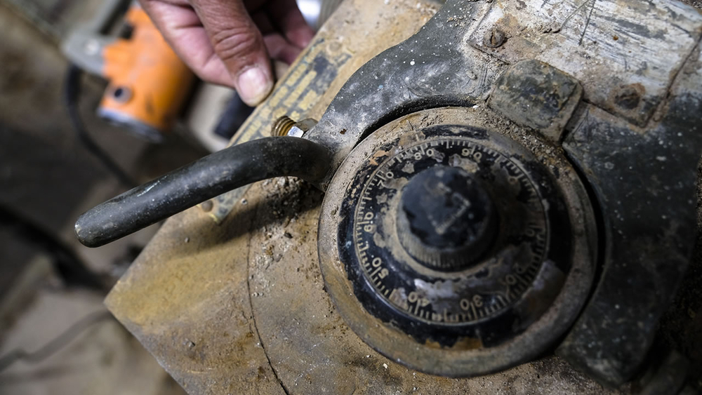 Rusty safe discovered during remodel of River Theater in Guerneville
