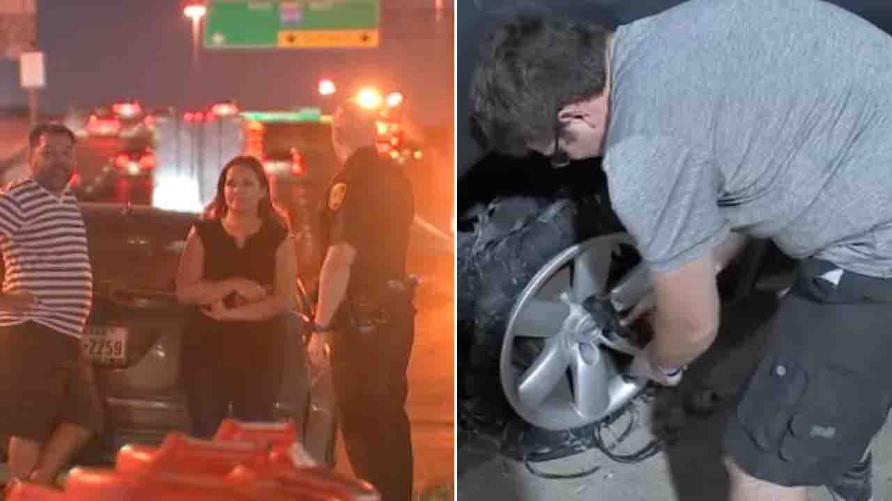 Tires shredded by tow truck debris on I-45