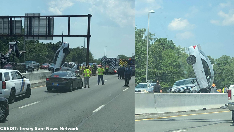 Car Ends Up Standing On Its Front Bumper After Crash On Garden