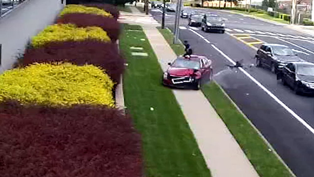 A bizarre chain-reaction crash caught on video outside 6abc studios.