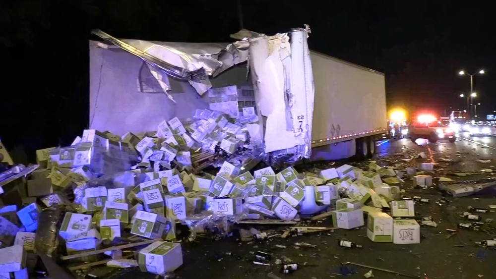 Wine spills on Bishop Ford after 2 semis crash
