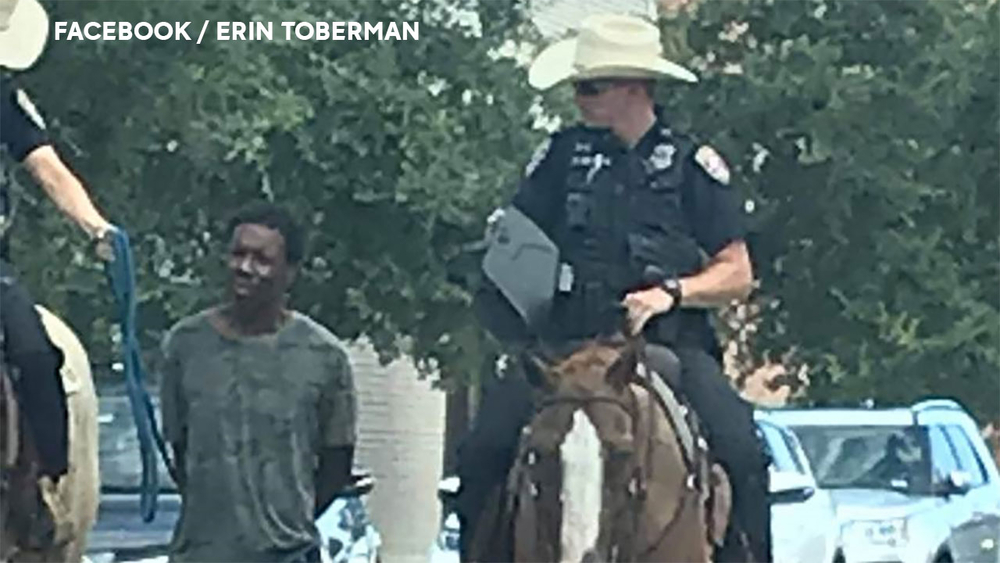 Galveston officers seen leading handcuffed man with rope